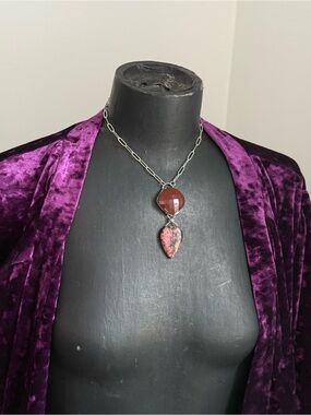 Carnelian and rhodonite crystal necklace pendant layering jewelry for love